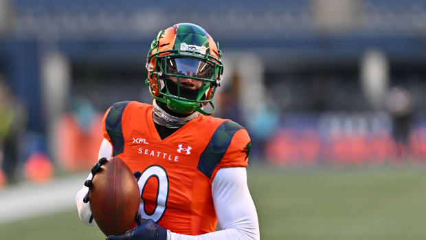 Feb 23, 2023; Seattle, WA, USA; Seattle Sea Dragons wide receiver Josh Gordon (0) during pregame warmups prior to the game against the St. Louis Battlehawks at Lumen Field. Mandatory Credit: Steven Bisig-USA TODAY Sports